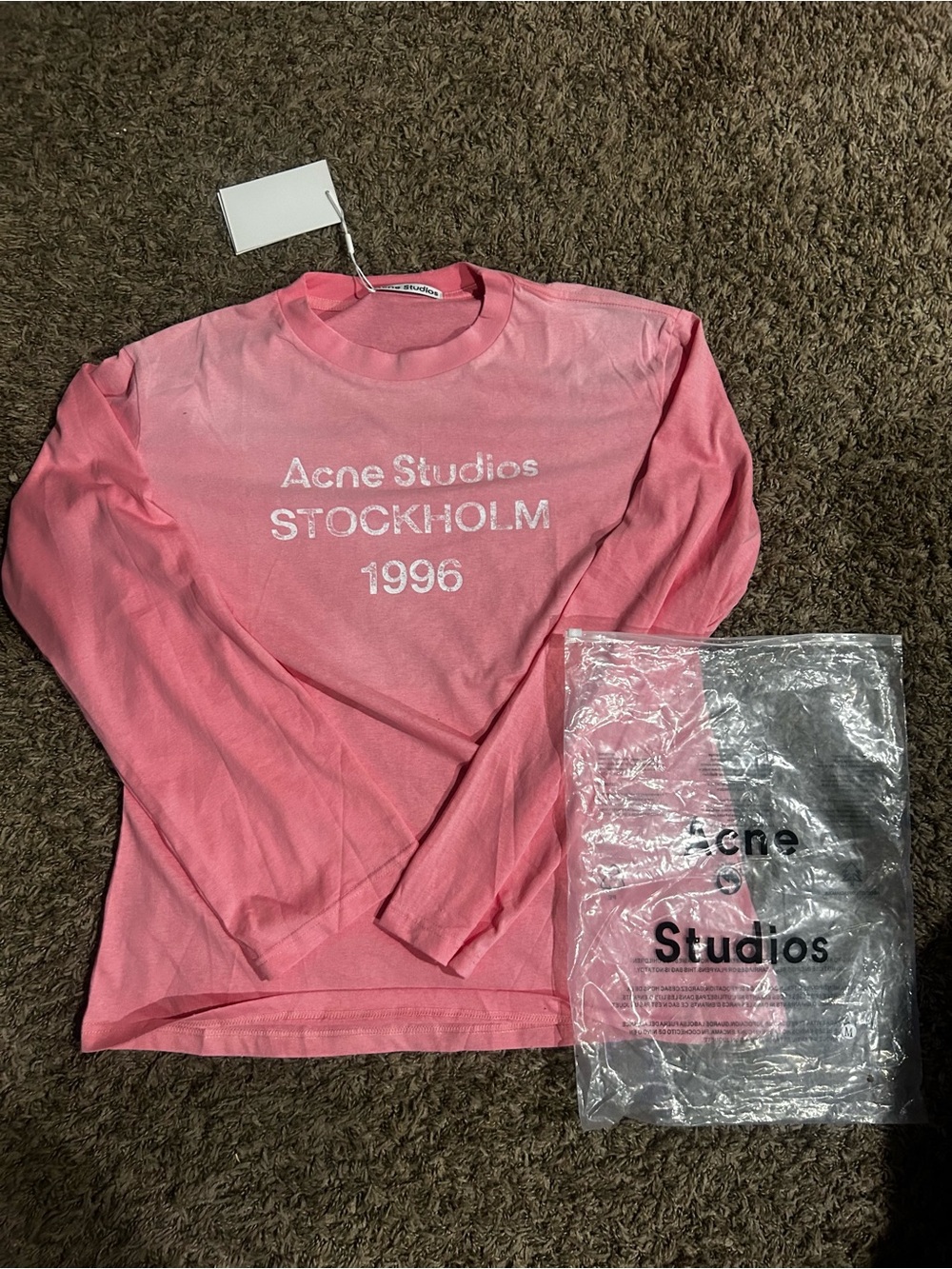 Acne Studios Pink Long-Sleeve Logo Tee